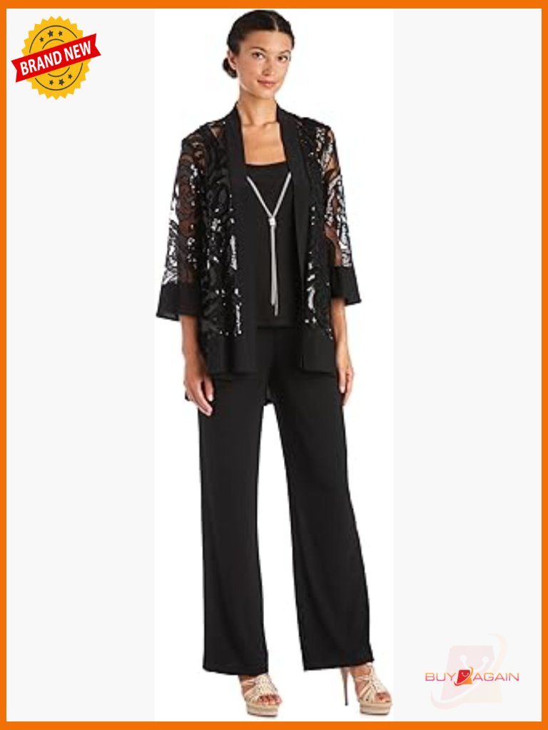 Sequin Swing Jacket & Straight Leg Pantsuit Set - Long Sleeve
